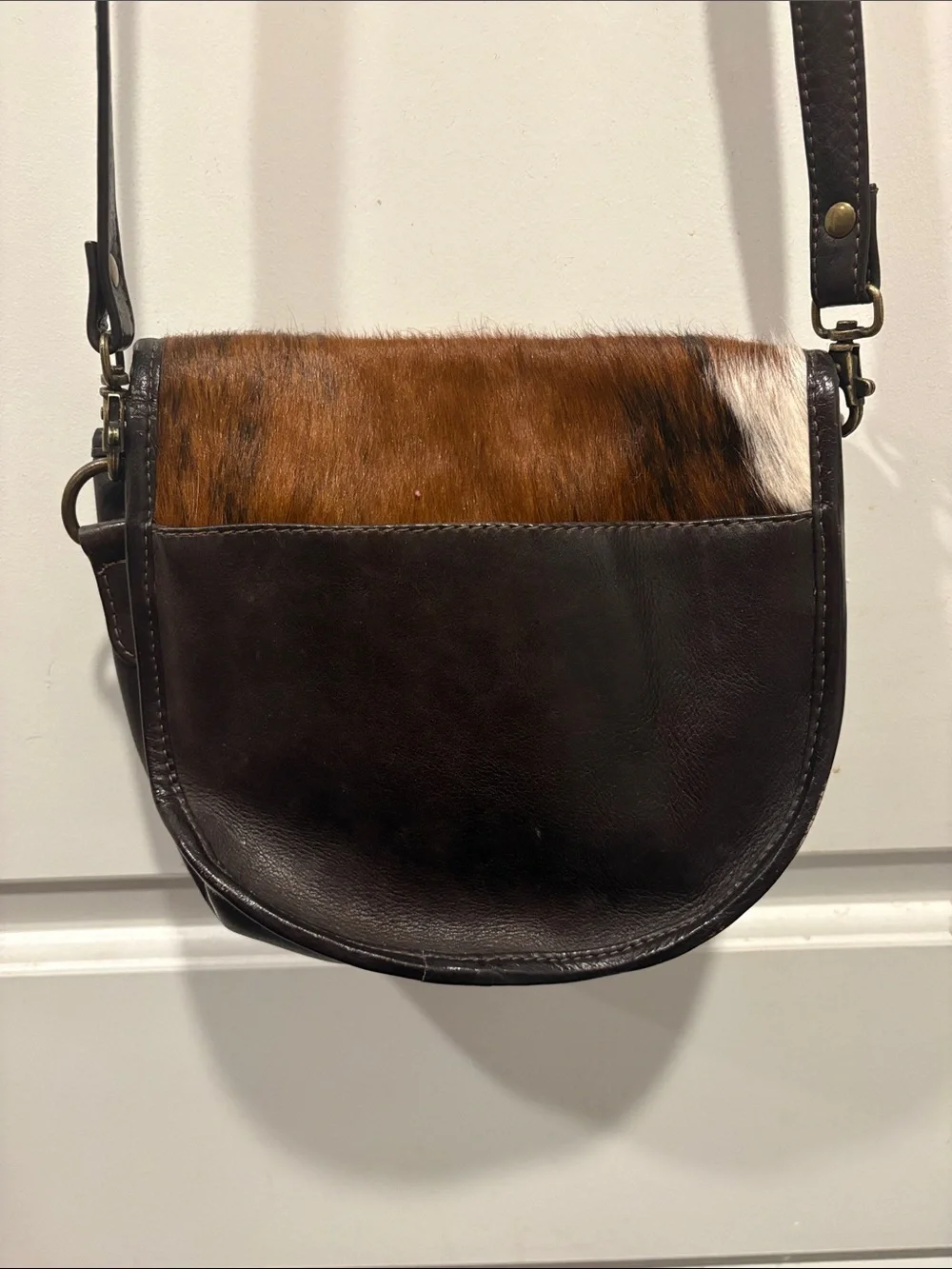 Cowhide and leather Saddle Bag crossbody